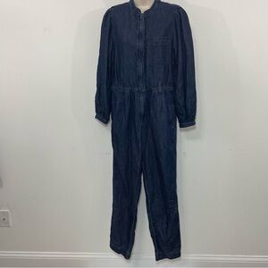 J. Crew belted long sleeve denim Dark Wash jumpsuit Size 4 Balloon Sleeves